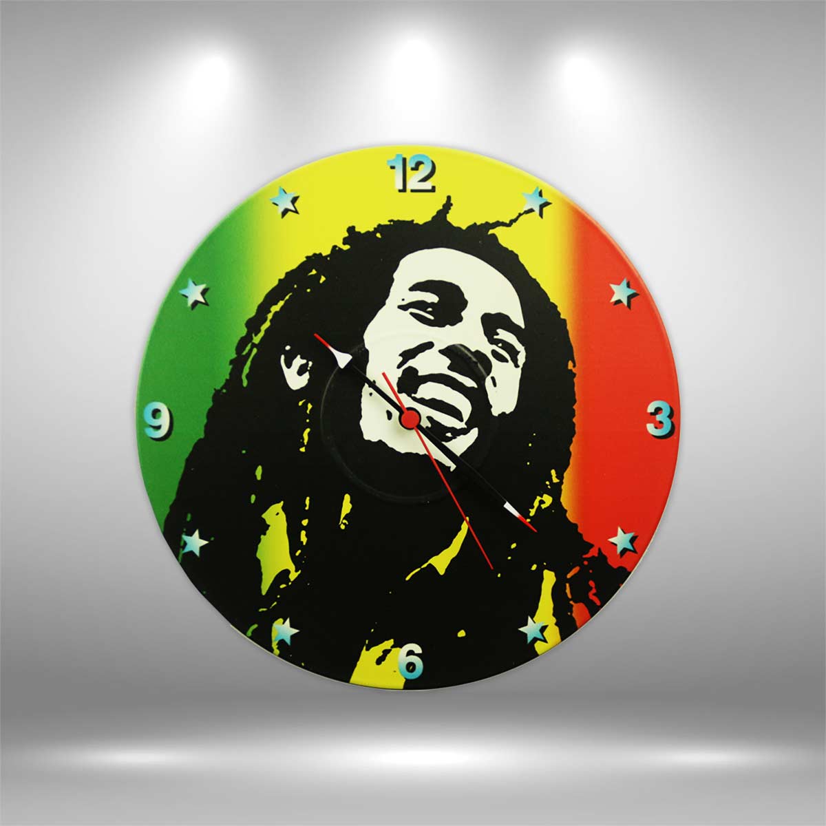Bob Marley Wall Art Vinyl Record Clock – Black & Rasta Colors – Queen Clocks – Home Decor Gift